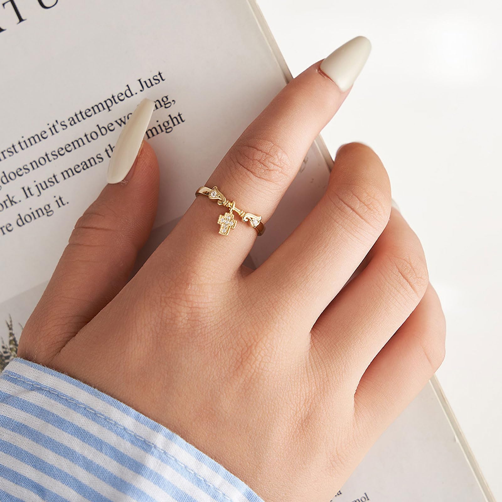 Verstellbare Silberringe Damen 925 – Zirkonia Ring mit Charm Anhänger Schleife/Kleeblatt/Kreuz, Sterling Silber Ring in Gold & Silber