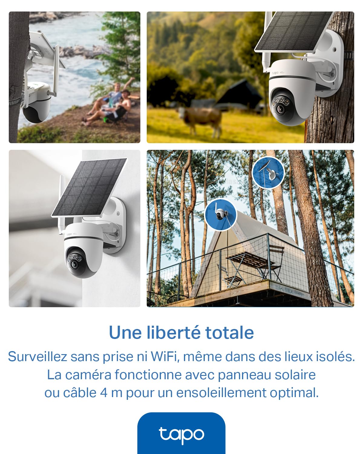Tapo C615G KIT Caméra 4G Solaire Extérieur 2K 3MP – Caméra Surveillance 4G avec Carte SIM, Vision Nocturne Couleur, Détection IA Personne/Animal/Véhicule, Suivi 360°, Batterie & Stockage Local/Cloud