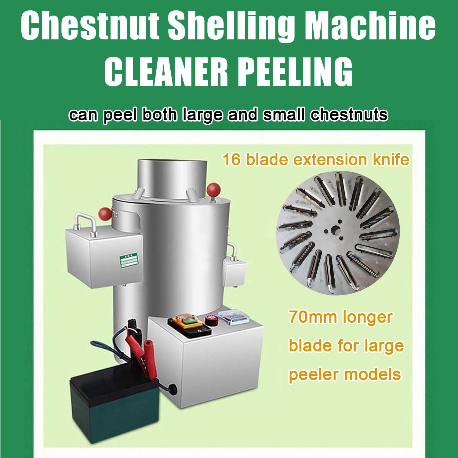 Qiang Máquina Peladora De Castañas 40 Kg/H Máquina Comercial para Quitar Piel Castañas Eléctrica - 16 Cuchillas - Temporizador + Timbre,para Muchos Tamaños Castañas,220V