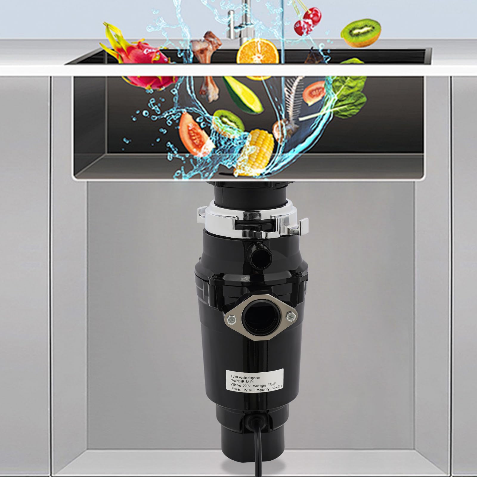 Trituradora Fregadero 375W Trituradora de Residuos de Cocina Fregadero Sistema de Eliminación de Residuos de Alimentos Trituradora de Alimentos Trituradora de Residuos para Fregadero de Cocina