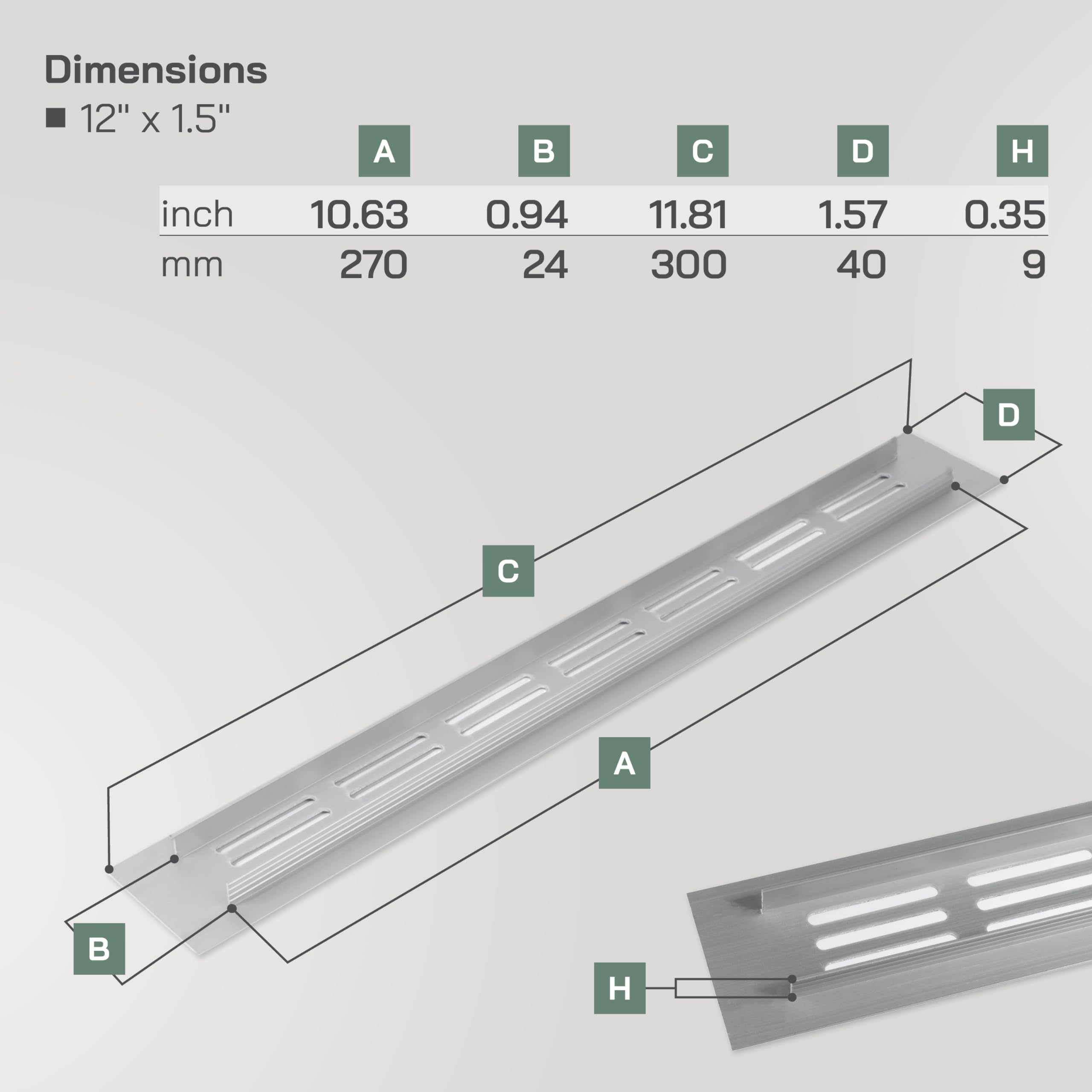 Griglia Di Ventilazione In Alluminio Bronzo 40x300 Mm Con Retina - Per Riscaldamento E Raffreddamento - Foto 2