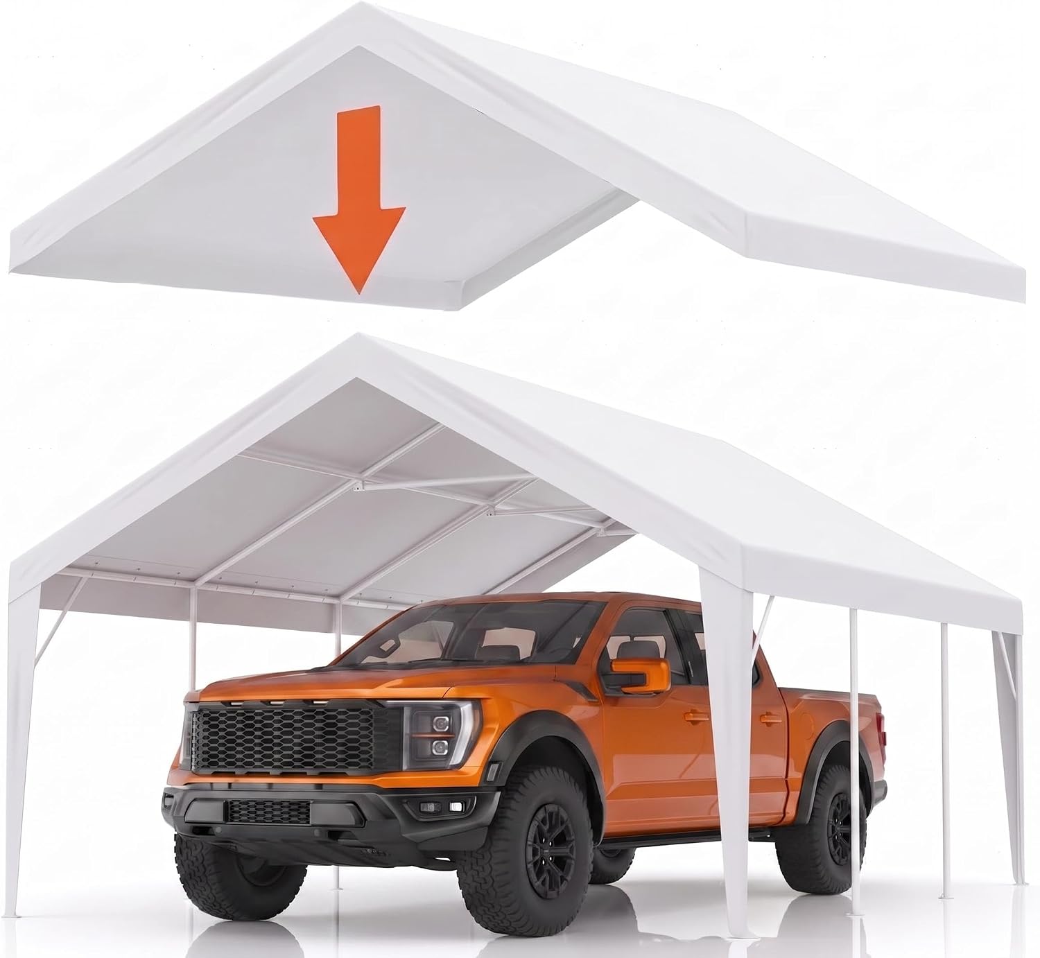 13x20 ft Carport Canopy Replacement Cover, Garage Top Tent Shelter Tarp, Waterproof & UV Protected, Easy Installation with Ball Bungees, Ideal for Cars, Trucks, Boats, White (Frame Not Included)