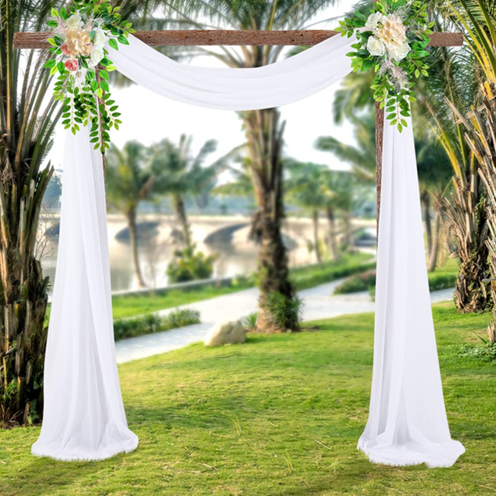 1 Mariage Arche Tenture+2 Fleurs Artificielles,Mariage Voilage Drapés en Mousseline de Soie pour Décoration de Mariage Arche,Rideau Arche de Mariage,Rideaux de Toile de Fond en Tulle Style A 75x300cm