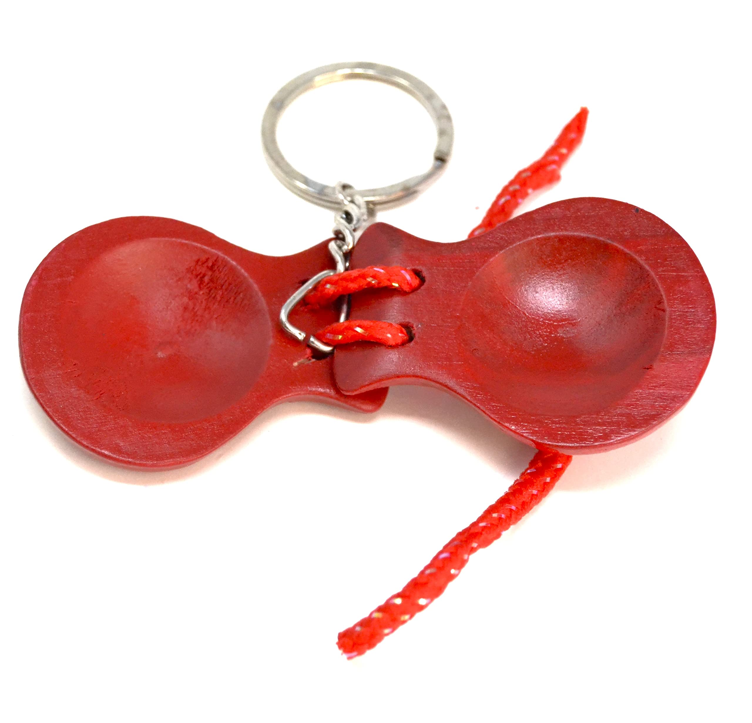 2 X Mini Castagnettes Porte-Clés - Danse Flamenco Espagnol, Petit Instrument Musique Rouge