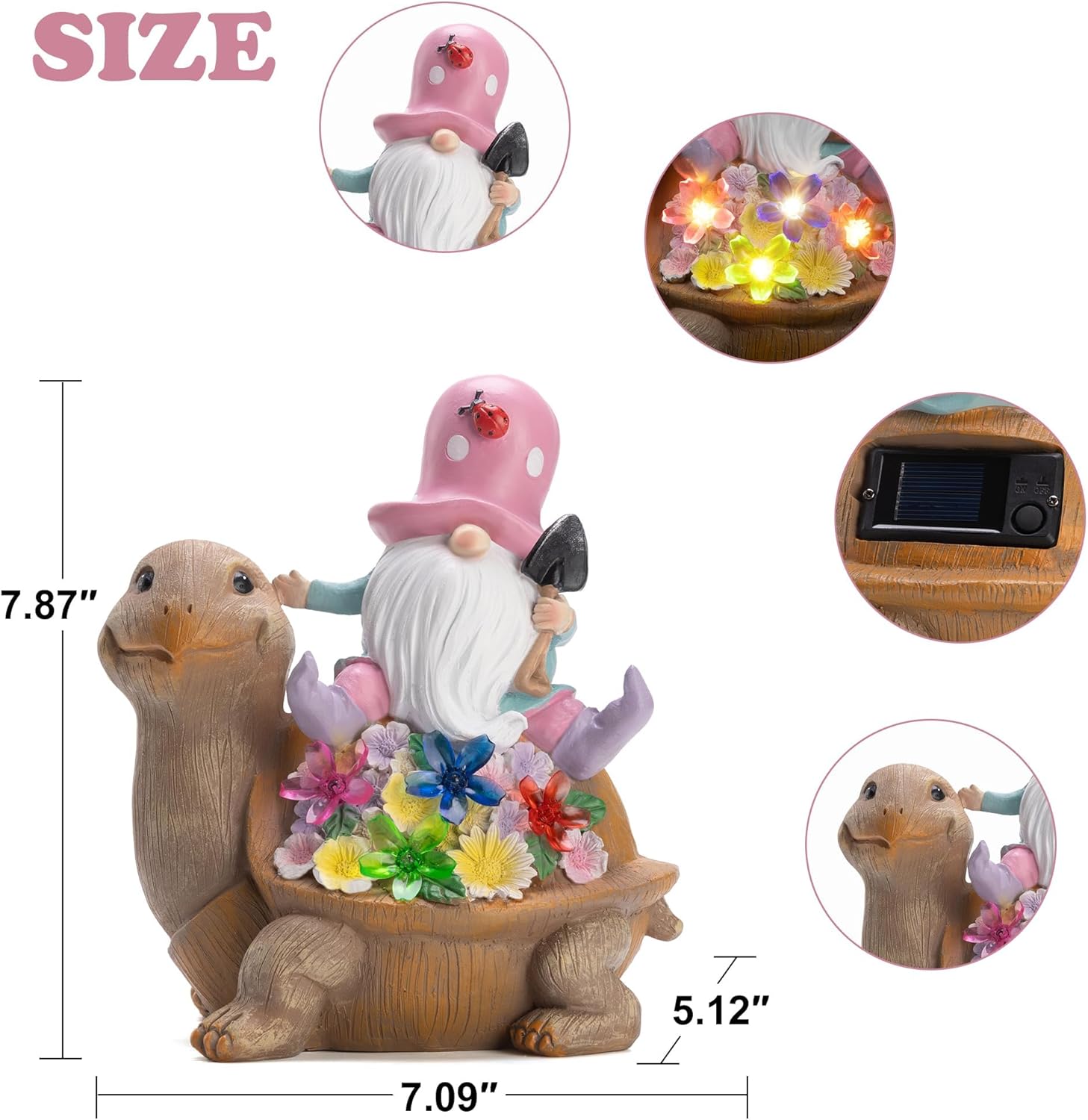 Etlemonde Solar Gnomes Outdoor Turtle Garden Statue for Yard with Outdoor Decorations for Patio Mom Gift