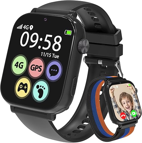 AXYWINBO Reloj Inteligente para Niños y Niñas 4g GPS Llamada Texto - Reloj Inteligente para Niños Juego Cámara Podómetro Despertador Calculadora -