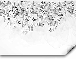 murando - Papier peint panoramique nature 350x256 cm - Rev&ecirc;tement mural d&eacute;coration pour chambre salon - Design moderne - Gris blanc - Fleurs feuilles nature plantes tendances b-A-0694-a-b