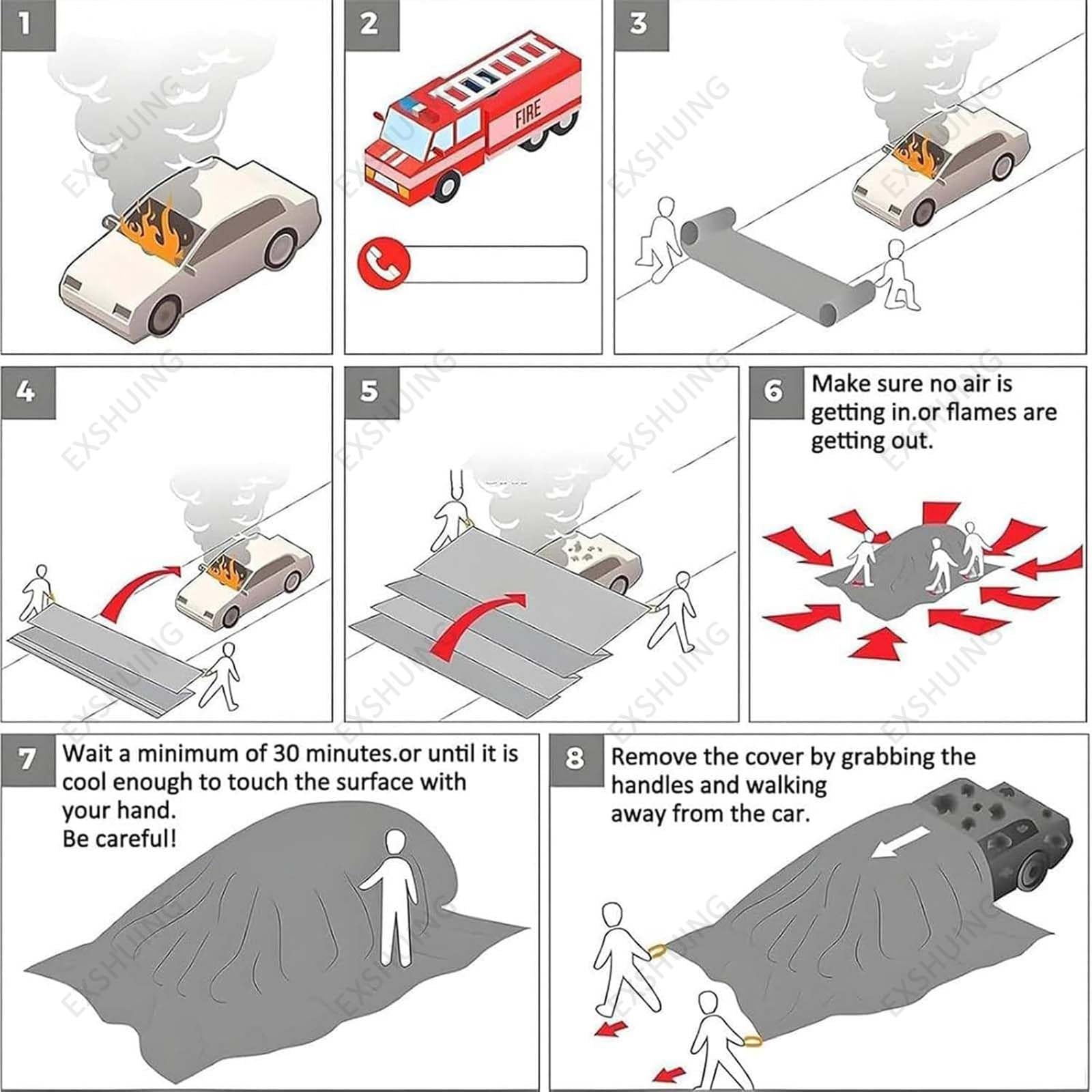 Manta Ignífuga Para Vehículos Eléctricos, Manta Ignífuga De Emergencia Para Vehículos, Retardante De Llama De Clase A, Corta El Oxígeno Instantáneamente, Resiste 1100 °C | Silicone Cloth,2 x 3 m