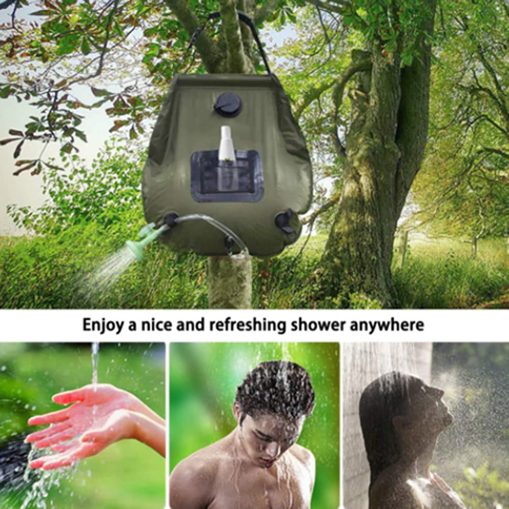 Riloer Bolsa de ducha solar para camping, 20 litros, portátil, bolsa de camping para exteriores, calefacción solar, con control de flujo de agua para camping, viajes, senderismo, escalada, ducha de
