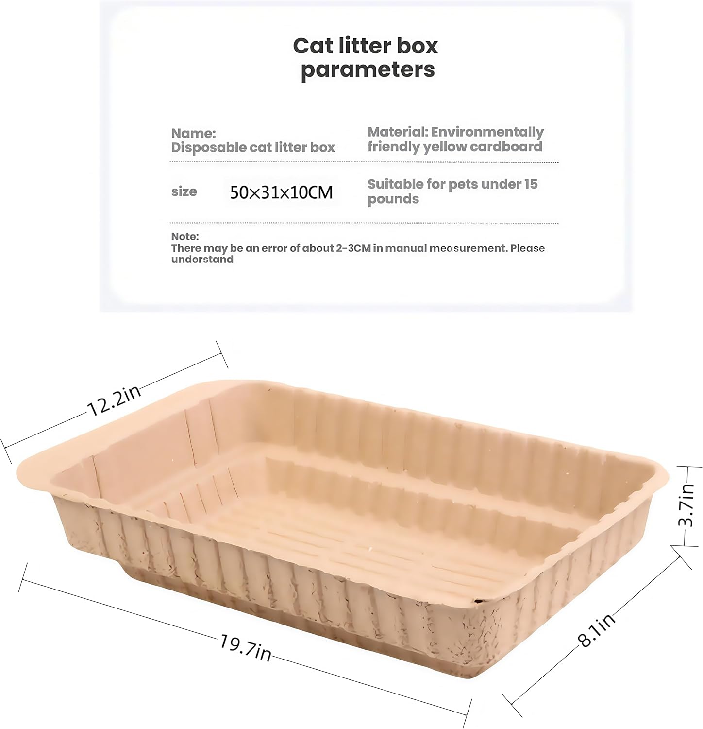Disposable cat Litter Box, Multi-Layer Waterproof, Moisture-Proof and Environmentally Friendly Pulp, Suitable for Cats Weighing Less Than 15 pounds, Beige, 19.7x12.2x3.7 inches, 3 Pieces/Set