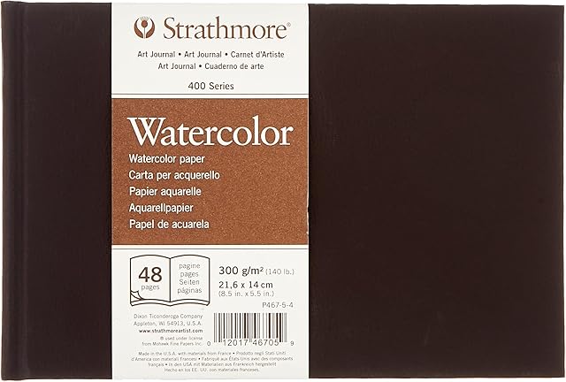 Strathmore 400 Watercolour Hardbound 300gsm Paper Book, Cold-Pressed, 8.5 x 5.5 in, 24 Sheets, Ideal for Professionals & Students