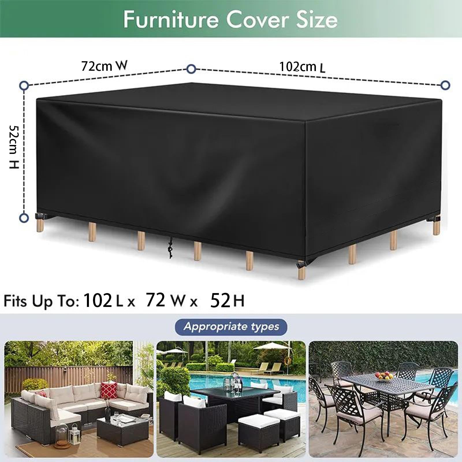 Housse Salon de Jardin Exterieur 250x100x70cm Bache de Protection Exterieur Table Impermeable Rectangulaire Chaise Longue Jardin Anti-UV Résistance au Vent avec Corde et Boucle Verrouillage