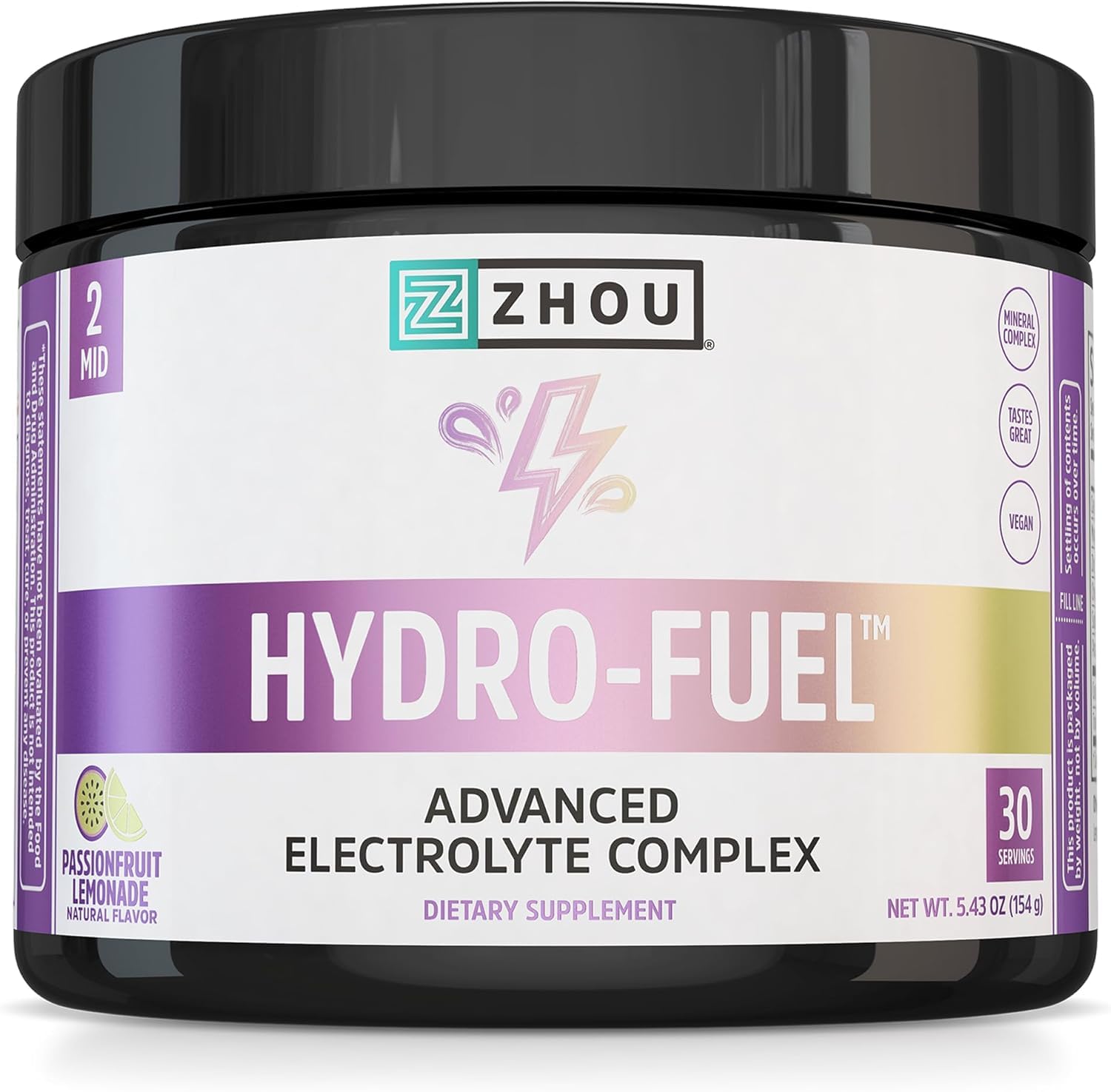 Zhou Nutrition Hydro Fuel, Sugar Free Electrolyte Powder, Replenish Nutrients, Restore Hydration, Natural Mineral Complex with Coconut Water Concentrate, Vegan, Gluten Free, Lemon Lime, 30 servings