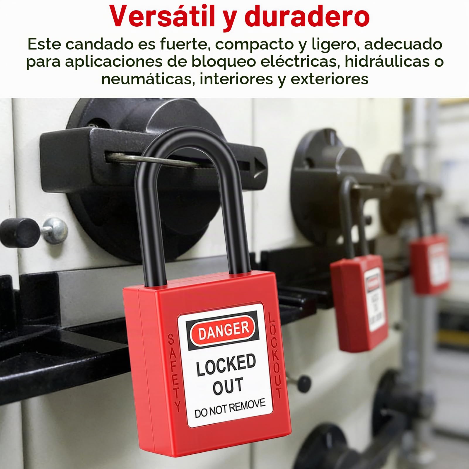 Pack 5 Candados de Seguridad 38mm, Nailon Aislante, 10 Clave,Rojo | Etiqueta de Advertencia, Retención de Llave Liviana para el Sitio Industrial, Adecuado