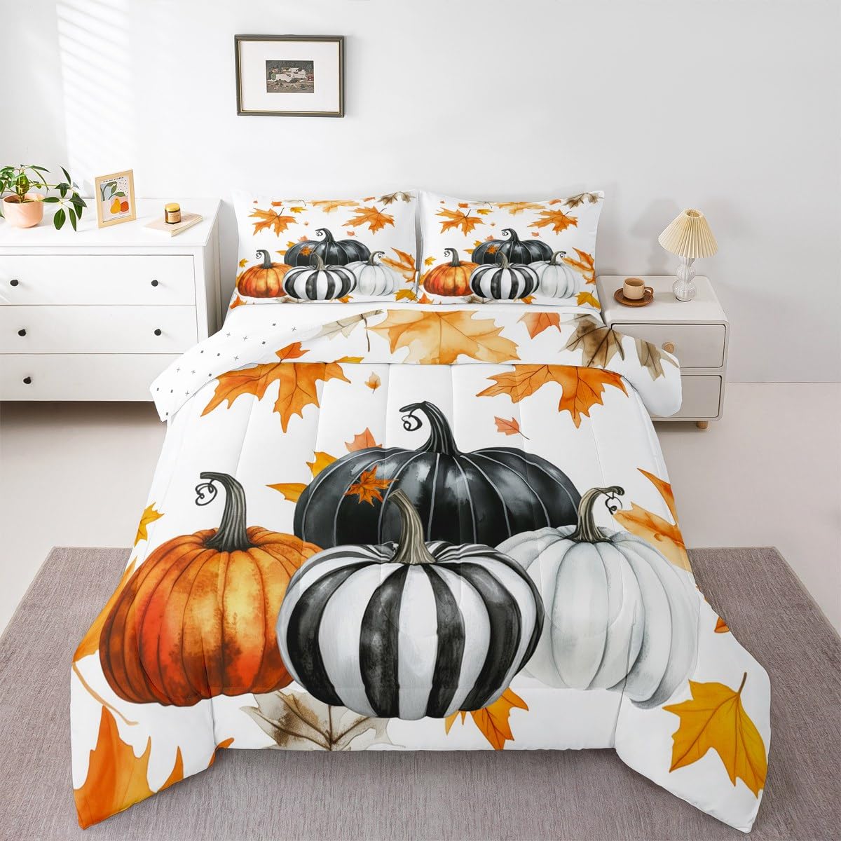 Amazon.com: Autumn Comforter Set Twin Size Happy Fall Harvest