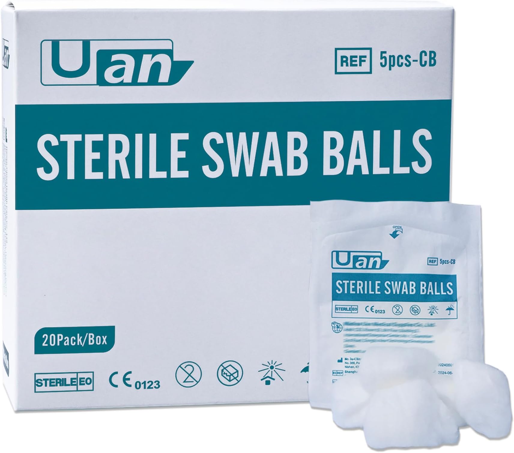 UAN Cotton Sterile Wound Care Swabs - Individually Packaged, Sterilized (Cotton Balls (S) (5pcs/pack))