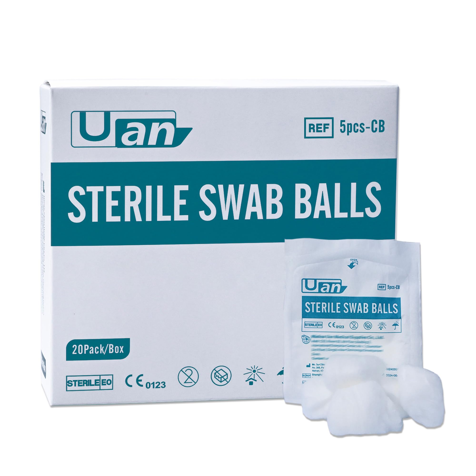 Cotton Sterile Wound Care Swabs - Individually Packaged, Sterilized (Cotton Balls S) (5pcs/Pack; 20pack/Box)