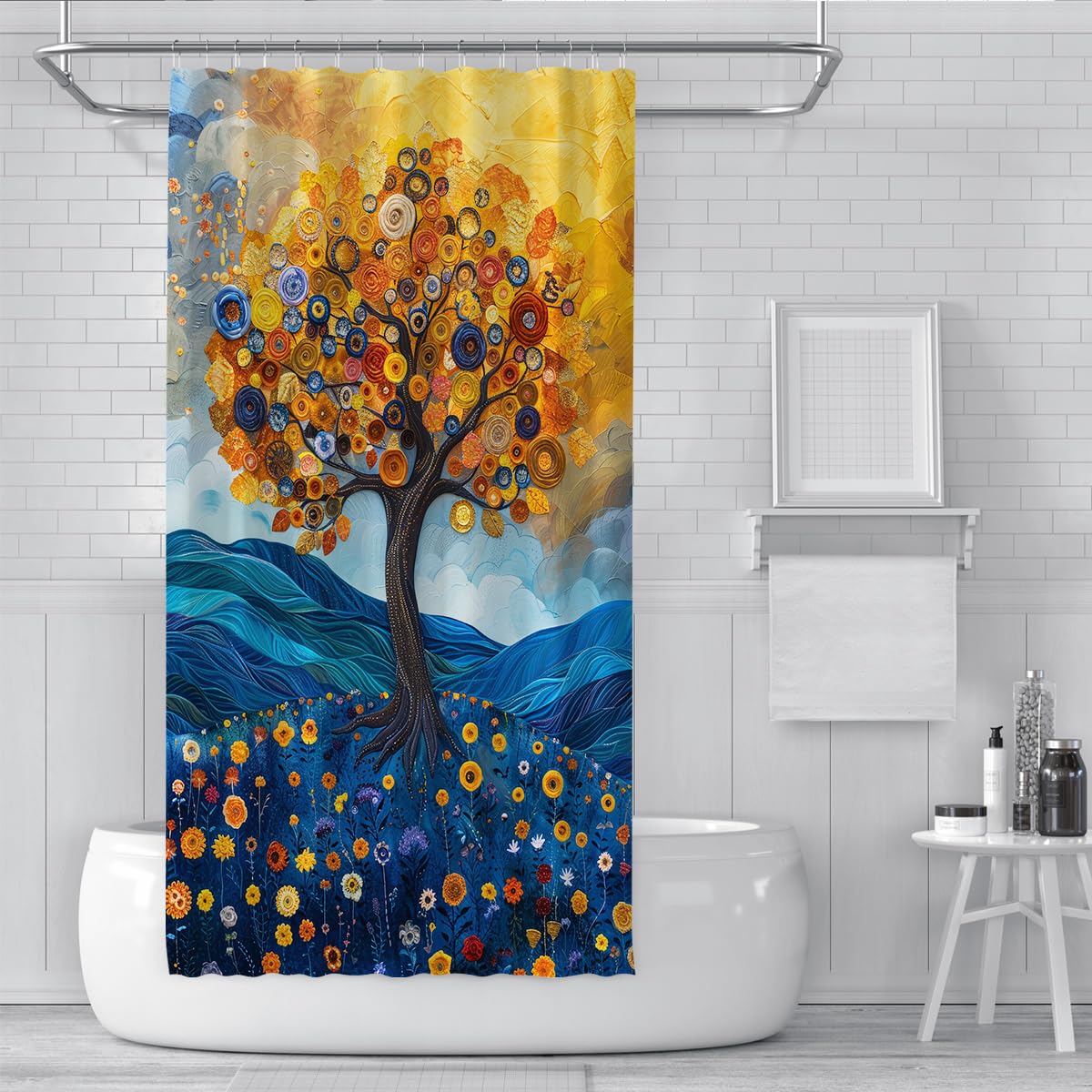 Cortina de Ducha Arte Árbol Vida Tela Impermeable Deko 180x220cm