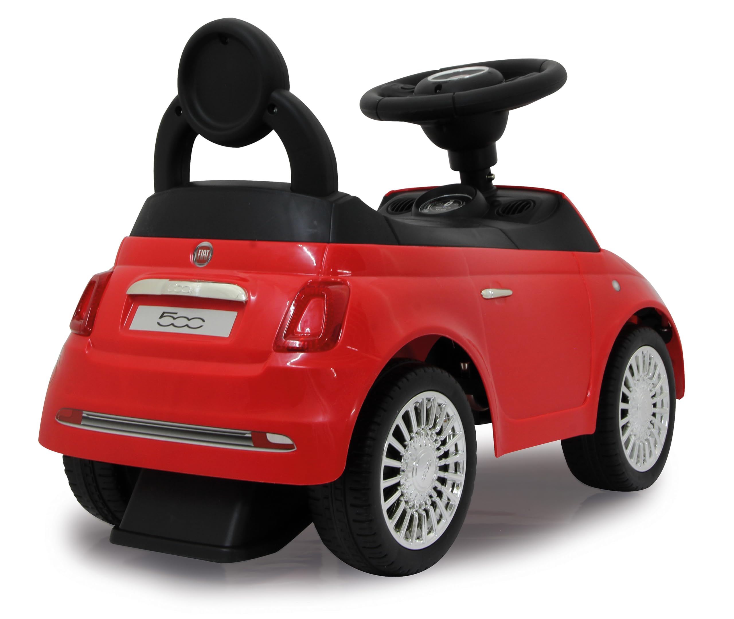 Jamara 460326 - Push-Car Fiat 500 rosso – Bagagliaio sotto il sedile, Maniglia per spinta e sostegno, Clacson, Protezione da ribaltamento