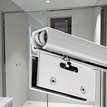 Kunovo Frameless Glass Sliding Door Track Kit, Ceiling Mount Sliding Pocket Door System, Bathroom Balcony Patio Closet Sliding Door Rail Hardware240cm 7.9ft