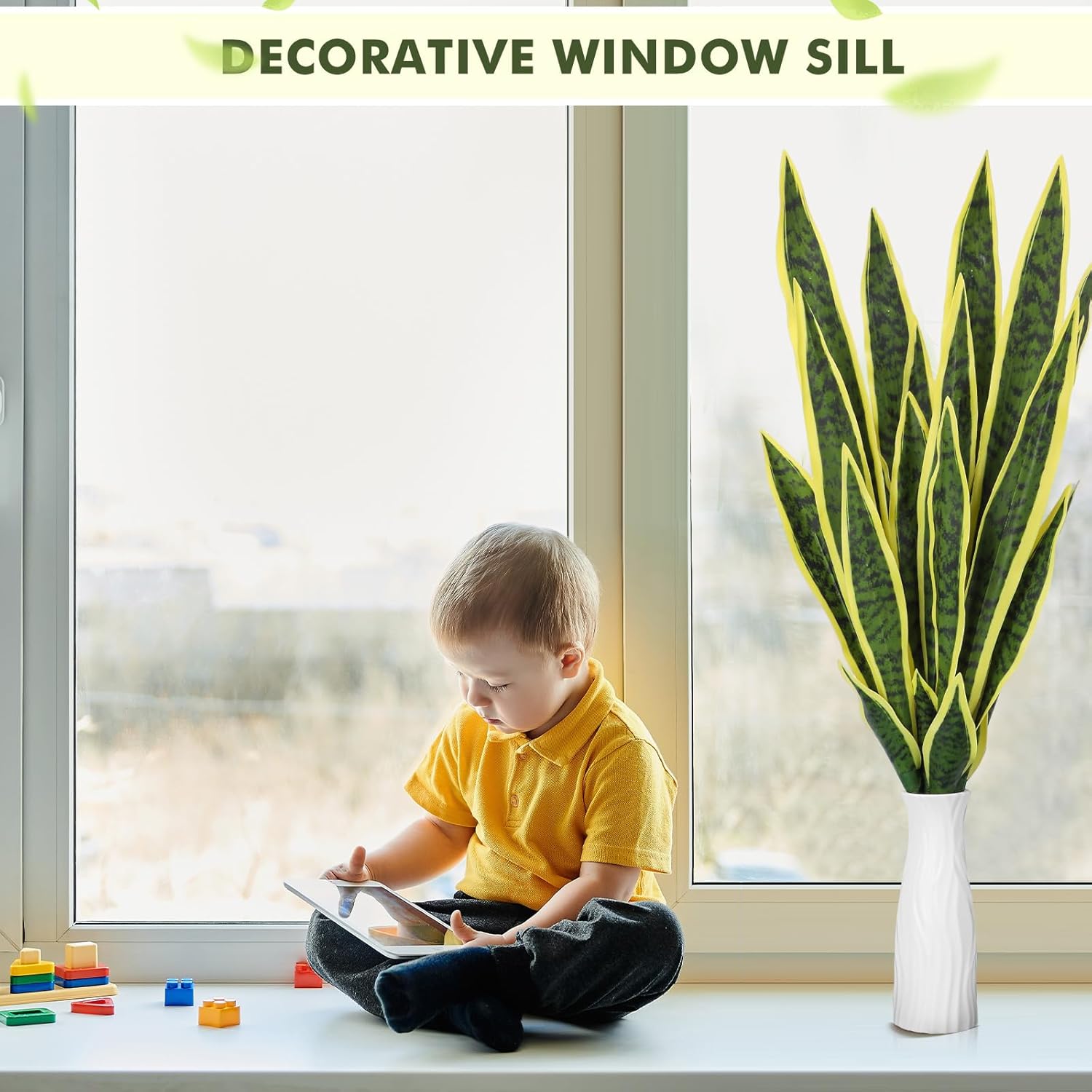 Tigeen Faux Snake Plant 30 Inch Artificial Snake Plant Tall Faux Agave Plant Fake Sansevieria for Outdoor Indoor Home Office Succulents Greenery Store Decoration (Yellow,24 Pcs)