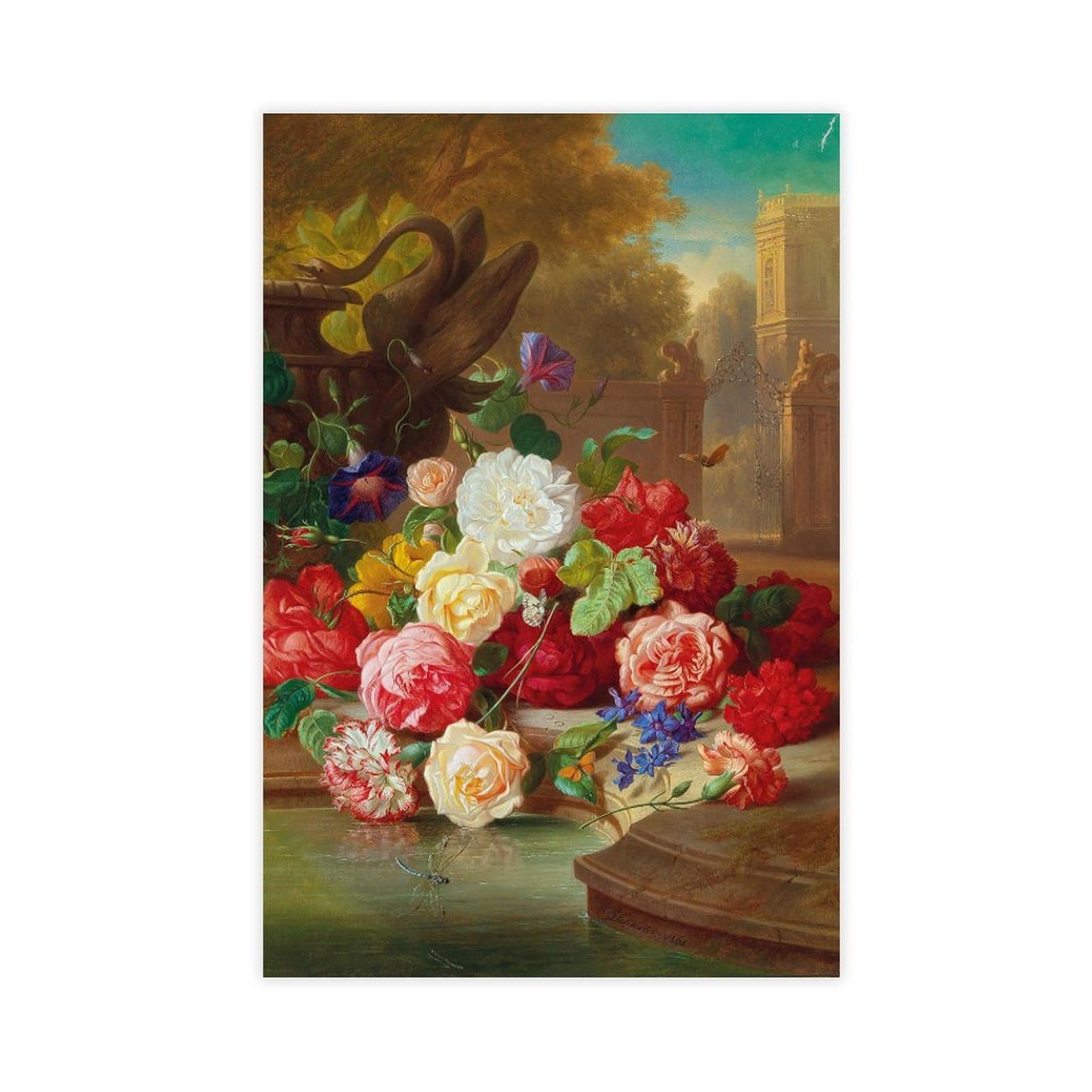 Blumenstück Mit Schmetterling In Einer Parklandschaft Poster su tela per ufficio Decor Gift