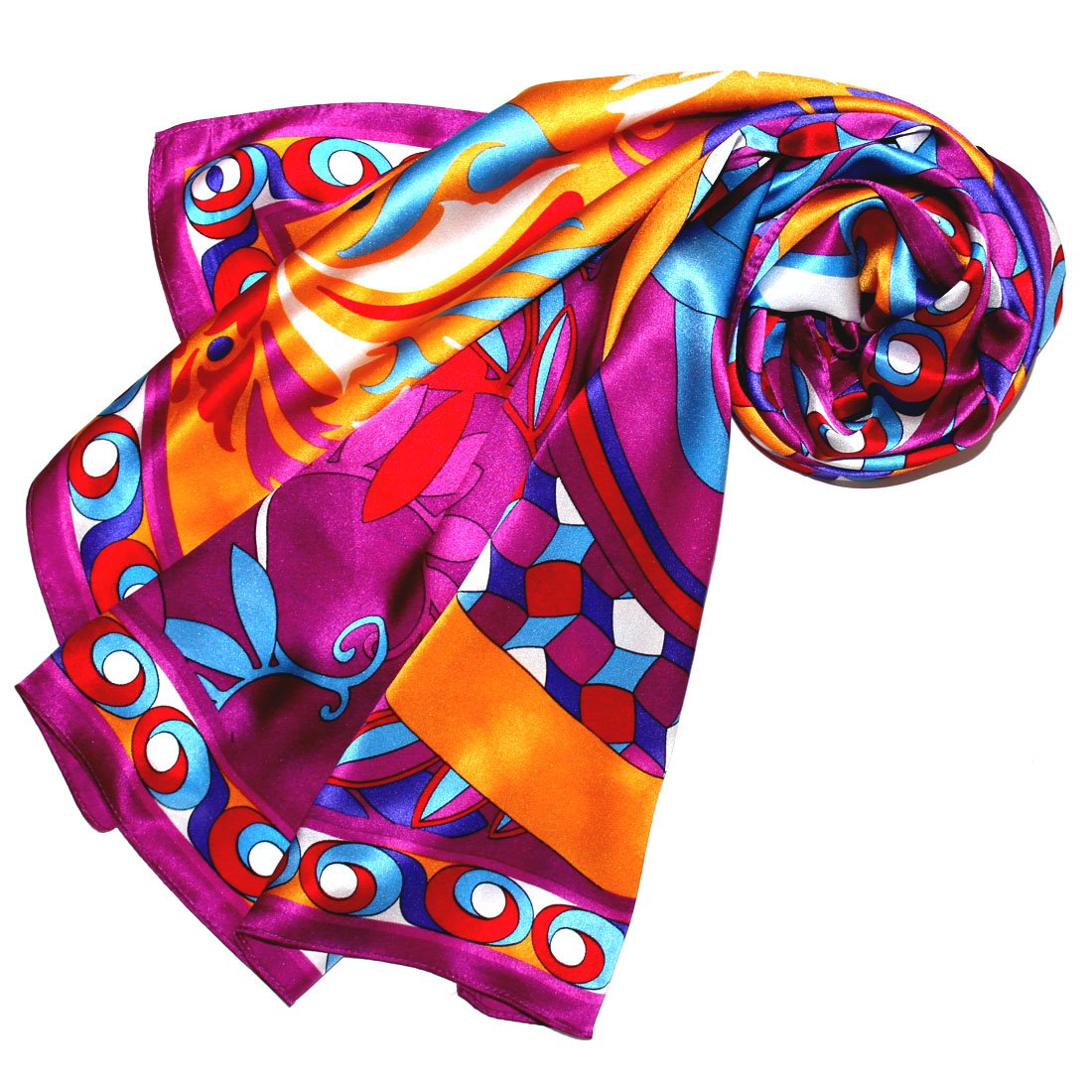 LORENZO CANA Foulard pour la femme – écharpe de 100% soie pour le printemps et l´été, carré avec les mesures de 90 x 90 cm – en violet rose turquoise bleu jaune blanc