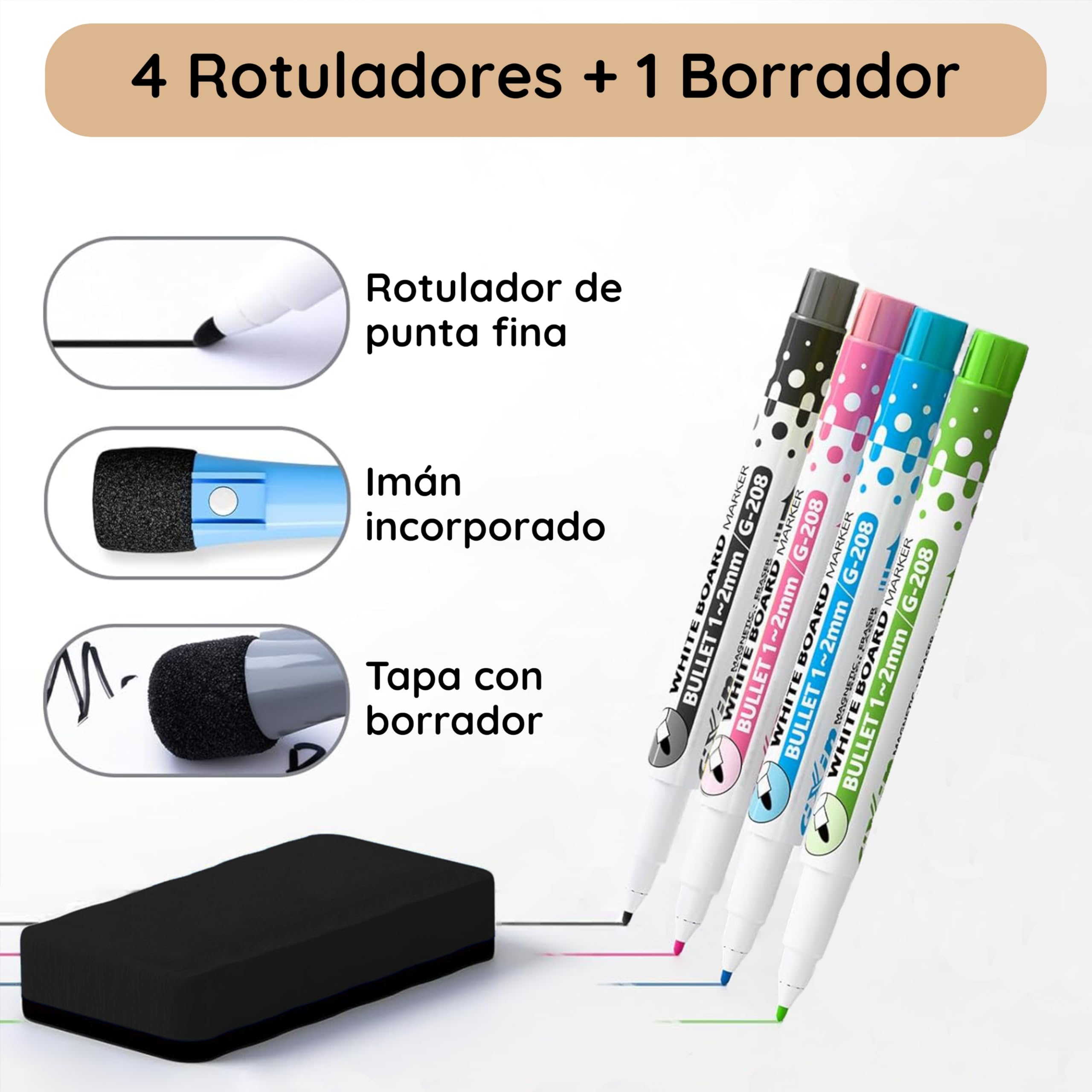 Calendario Magnético para Nevera A3 – Planificador Mensual y Semanal Borrable – 42 Pegatinas de Eventos, 4 Rotuladores, 1 Borrador – Pizarra Blanca Magnética – Rastreador de Bienestar