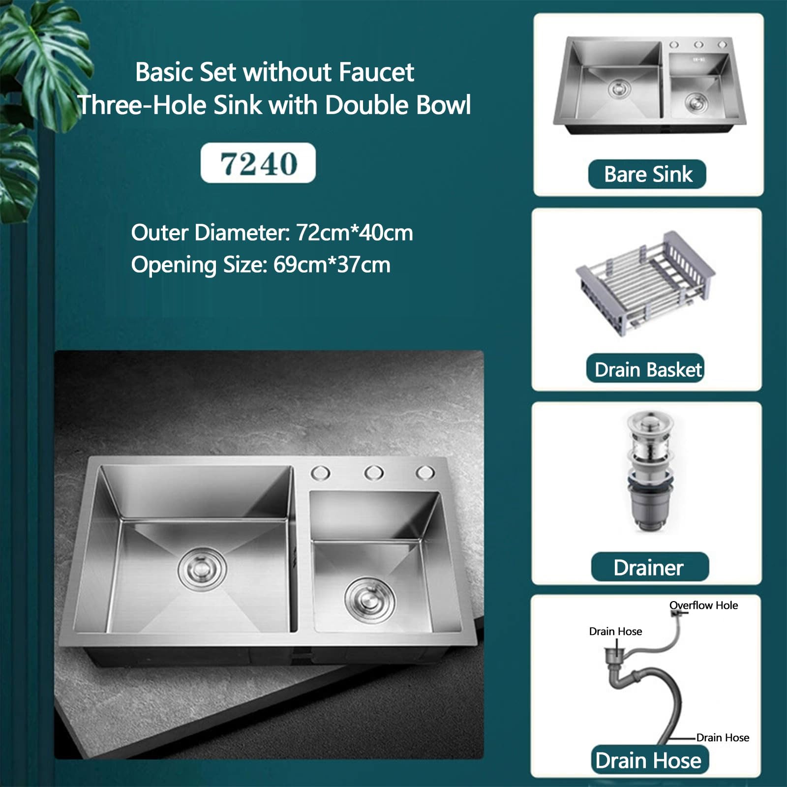 Fregadero de Cocina de Dos Senos, Fregadero Plateado de Barra, Fregadero de Cocina de un Seno con Kit de instalación múltiple, Empotrado o bajo encimera, Acero Inoxidable