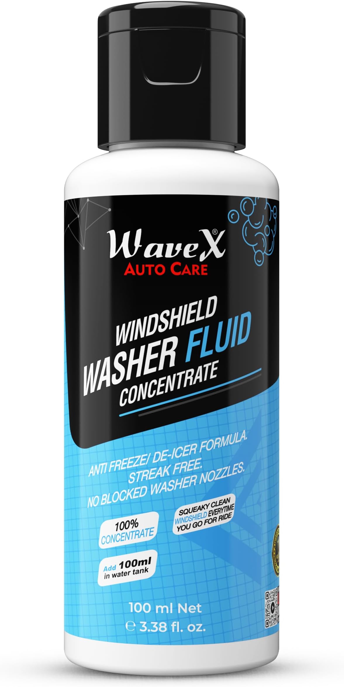 Wavex Windshield Washer Fluid for Car 100ml | Car Windshield Cleaner Concentrate | Lubricates Glass Cleaner Wiper, Prevents Scratches, Works well as a Car Glass Cleaner, Contains De-Icer Formulation