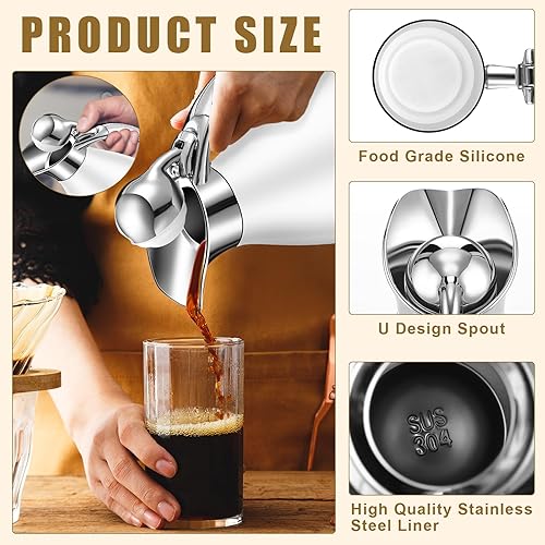 Miniatura 5 de 4 jarras térmicas de acero inoxidable de 68 onzas con tapa, jarra aislada, botella de té al vacío de doble pared con cepillos para agua caliente, té