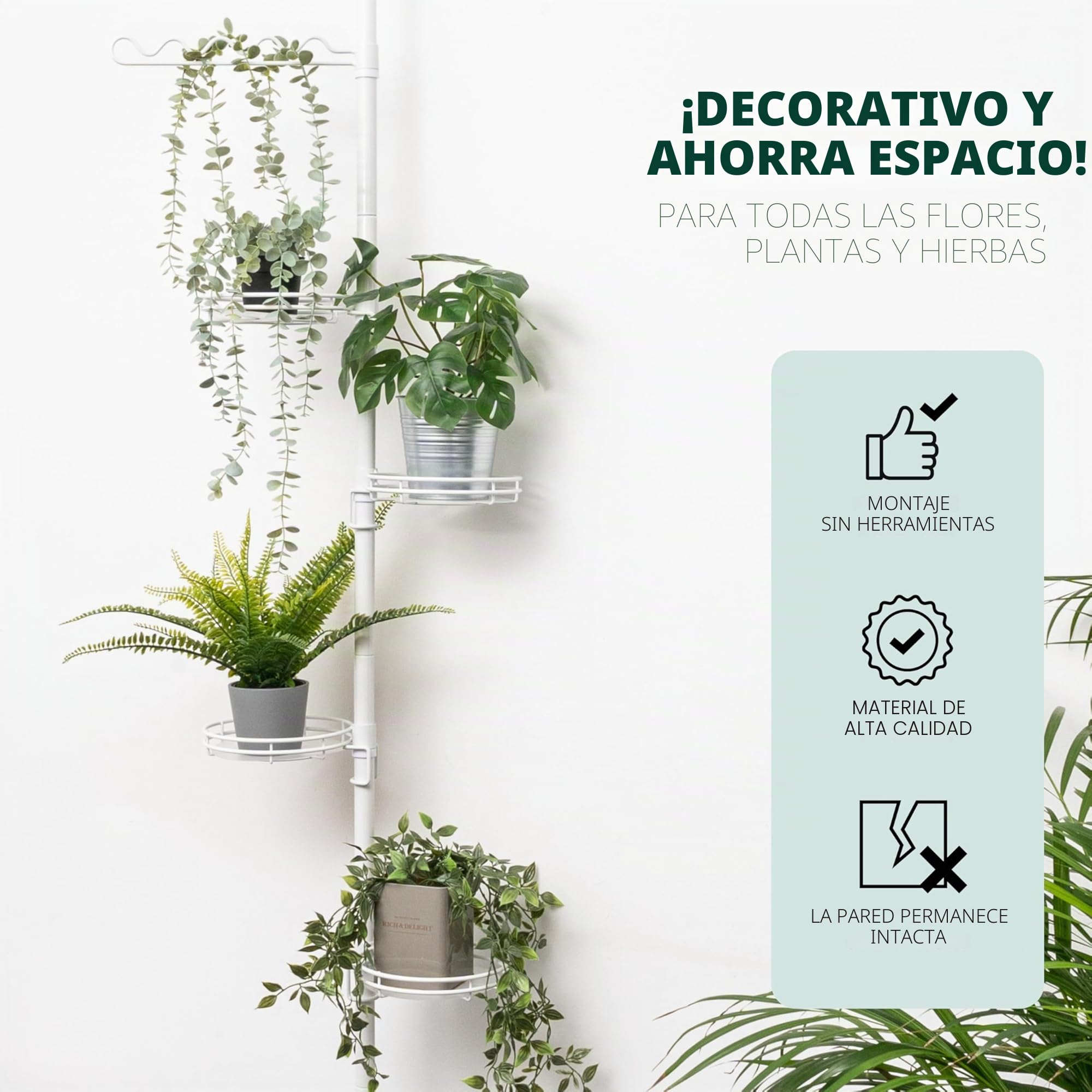bremermann Estantería telescópica para Flores con 4 baldas y Soporte para Plantas trepadoras, para el salón, el Pasillo, el baño o la Cocina, con Altura de Montaje Variable de 140 a 290 cm (Blanco)