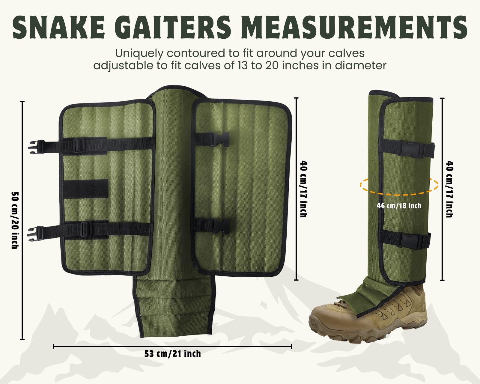 Guêtres serpent pour homme - Bottes de randonnée réglables et résistantes aux serpents - Guêtres imperméables - Protection extérieure