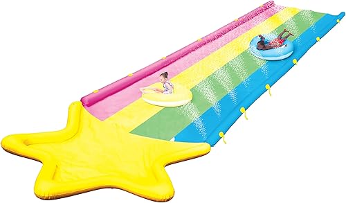WOW Sports Rainbow Star Super - Tobogán acuático inflable para patio trasero con aspersor para niños y adultos, resistente a desgarros, 40 pies x 8