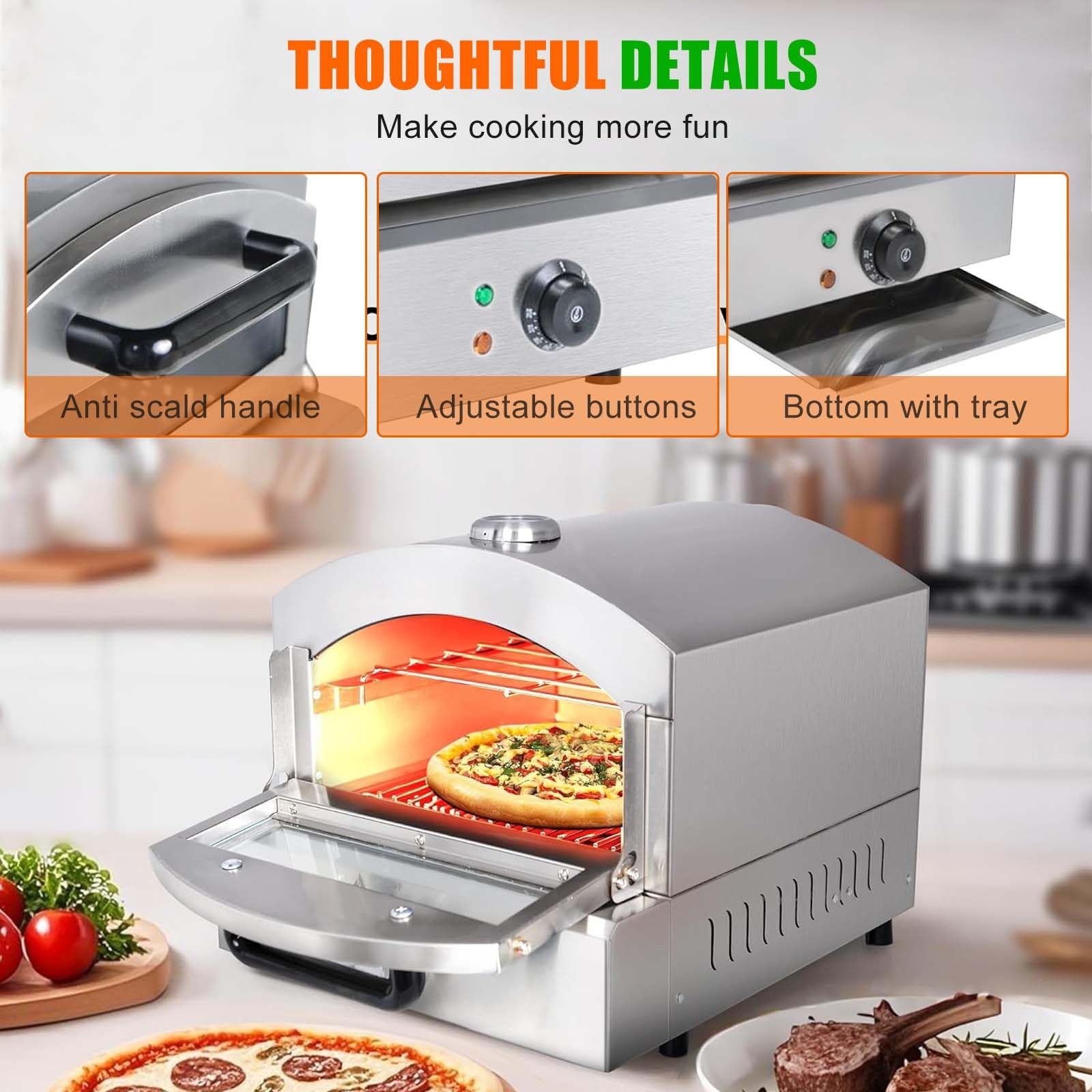 Forno per Pizza - Pizzaiolo Elettrico Professionale con Pietra Refrattaria da 30 Cm E Vaschetta Raccogli-Olio, Temperatura Regolabile Fino A 350 °C - 2000 W per Una Cottura Veloce E Uniforme