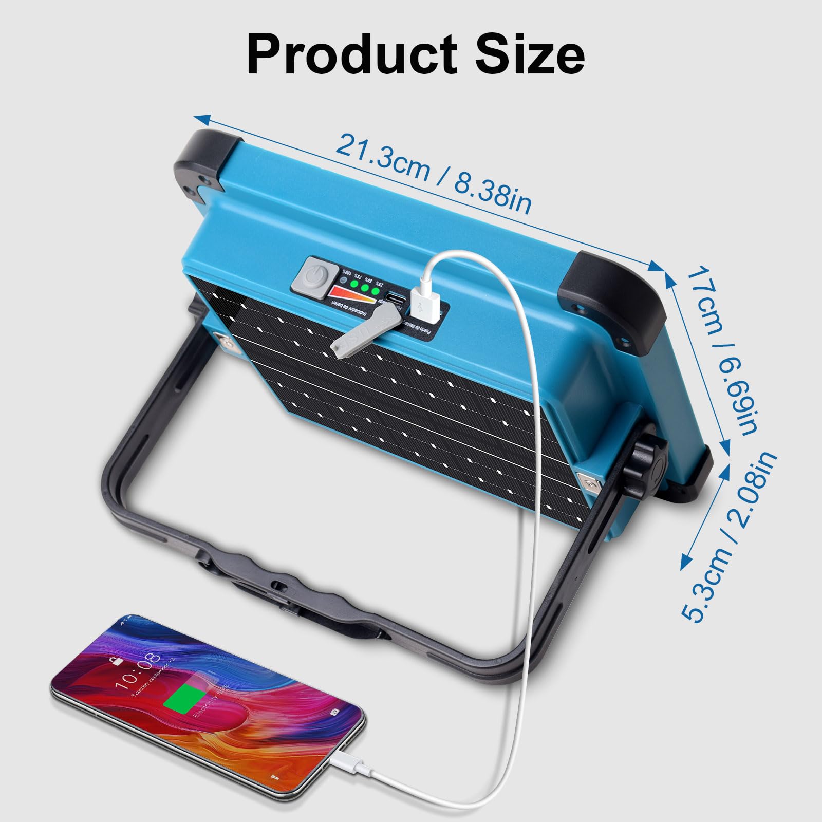 Projecteur LED Rechargeable, 5 Modes/288 LEDs, 10000mAh, 10000mAh | Lampe de travail à recharge solaire, avec lumière rouge et bleue, adaptée aux situations d'urgence/camping/chantiers
