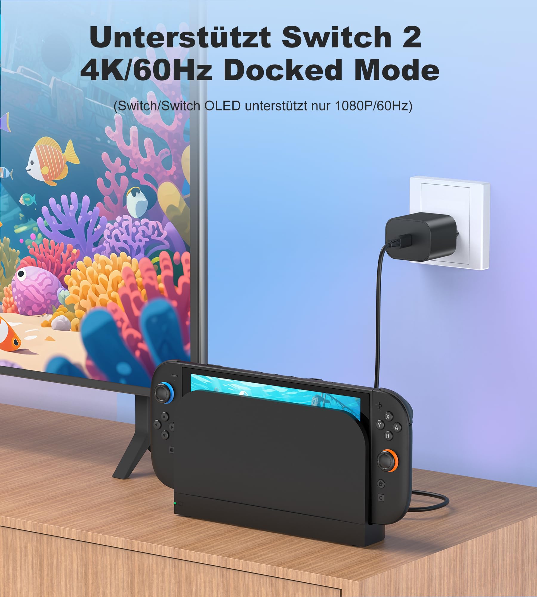 60 W Switch 2 Alimentatore di rete, USB-C Rapido Caricatore Sostituzione Switch 2 AC Adattatore con GaN Tech per Nintendo/OLED/Lite/Steam Deck/Rog Ally, Supporta la modalità TV 4K, per tablet/laptop