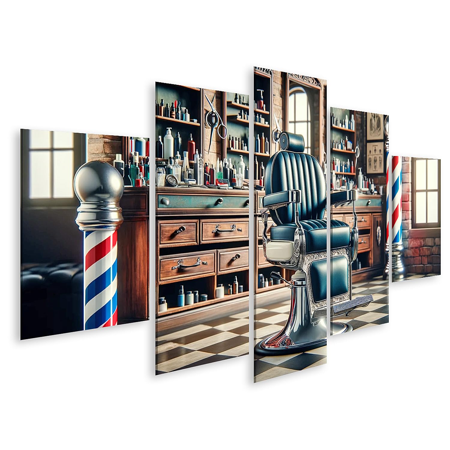 islandburner Bild auf Leinwand Klassischer Friseurstuhl im Barber Shop gepolstert Bilder Wandbilder Poster