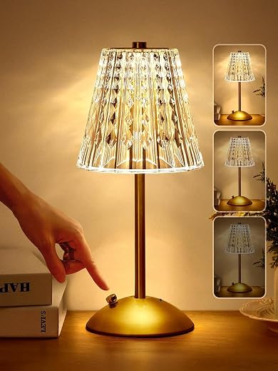 One Fire Wireless Table Lamp, 3 Colours, LED Table Lamp, Battery, 10-Way Dimmable, Vintage, Touch Lamp