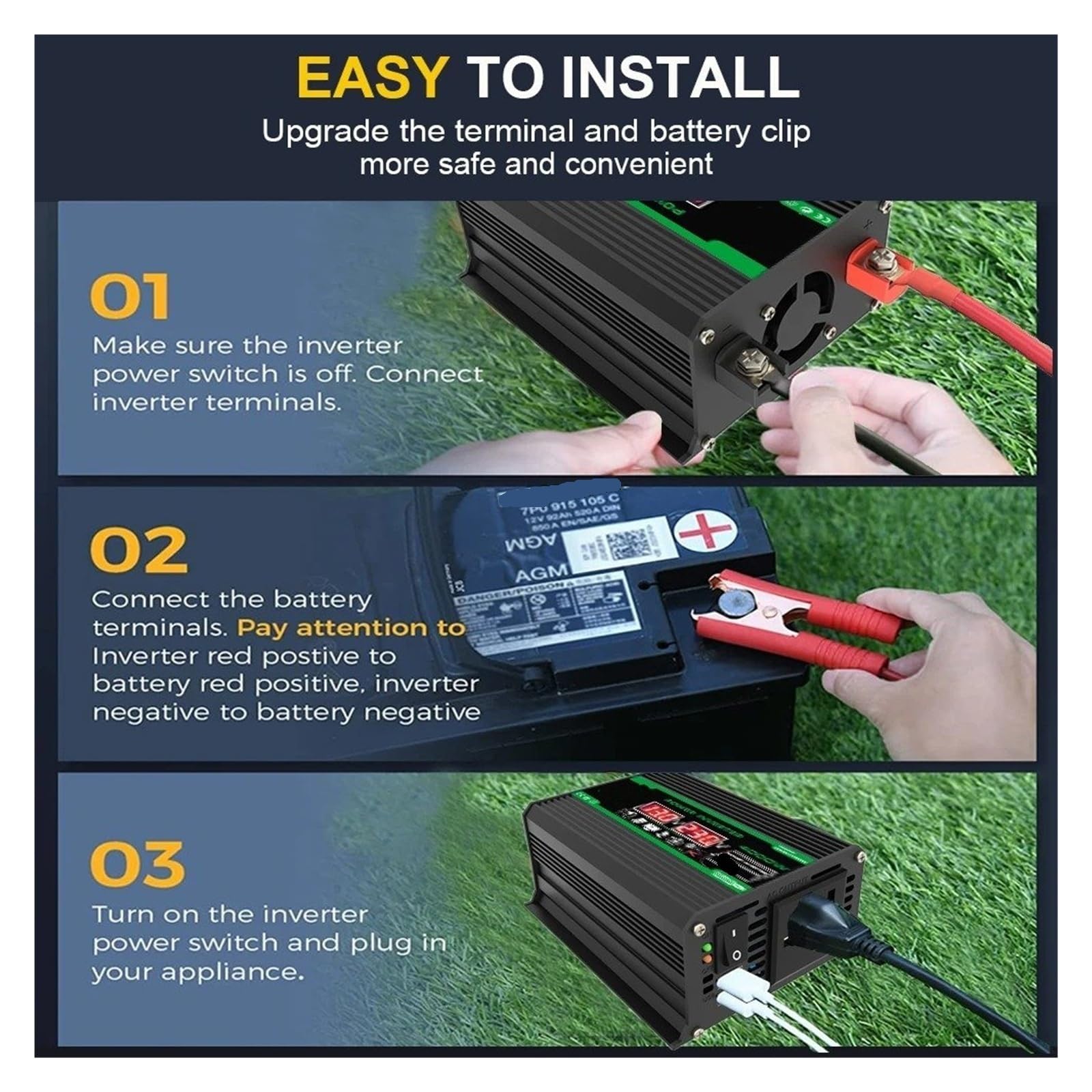 Convertidor Adaptador Inversor Portátil Coche 300W/4000W CC 12V CA 110V/220V Puertos USB/CA Duales para Acampar Aire Libre Electrodomésticos Sin Batería Incluida inversor