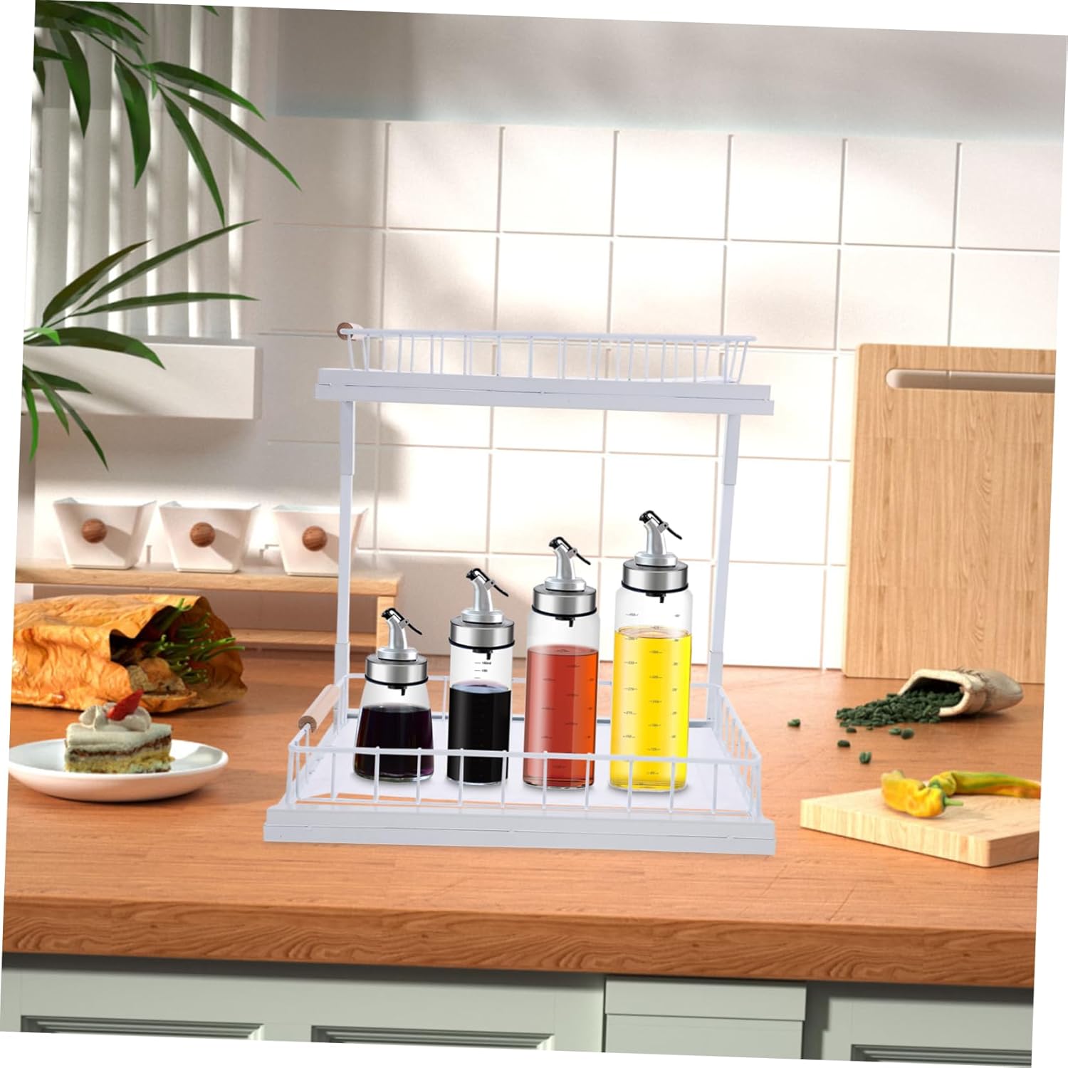 Kitchen Cabinet Organizer Seasoning Jar Shelf under Sink Spice Organizer Sliding Storage Rack