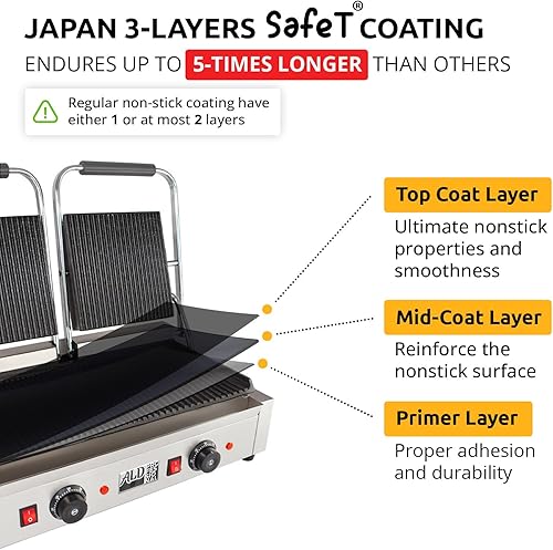 Miniatura 2 de ALDKitchen Panini - Parrilla de prensa sándwich  Construcción duradera de acero inoxidable  110 V (acanalada 9 x 9 pulgadas)