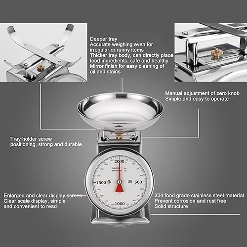 Miniatura 7 de Báscula mecánica, esfera de acero inoxidable 304 de alta precisión, báscula multifuncional de cocina y alimentos con cuenco extraíble, básculas de