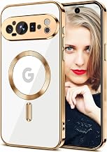 Magnetic Case for Google Pixel 9 Pro XL Case Transparent, Lightweight Electroplated Silicone Ultra Thin Case Compatible with MagSafe, Antiurto and Anti-Fingerprint Case Gold