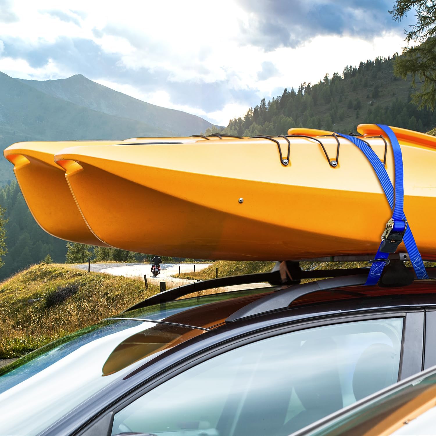 Ratchet Tie Down Strap 8-Pack 15 Ft - 500 lbs Load Cap with 1500 lbs Breaking Limit, Ohuhu Ratchet Tie Downs Logistic Cargo Straps for Moving Appliances Motorcycle Blue