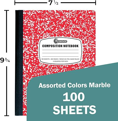 Miniatura 3 de Cuaderno de composición de papel cuadriculado, paquete de 5, 200 páginas (100 hojas), cuaderno de composición a rayas cuádruples, libro de