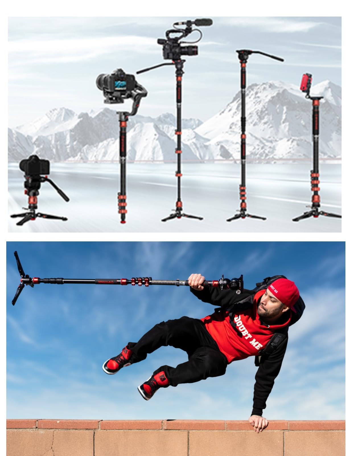 IFOOTAGE Monopode avec pied Cobra 3 C180F-P, Monopode pour appareil photo 181cm/71", Fibre de carbone, Charge maximale 8 kg/17,64 lbs
