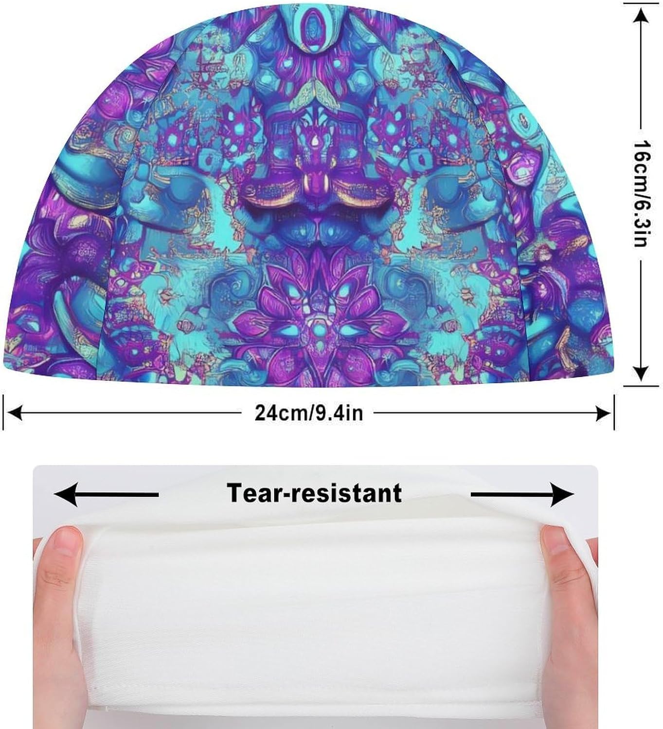 Psychedelic Mandala Hypnosis Womens Swim Cap for Men Adult Swimming Hat Curly Short Medium Long Hair