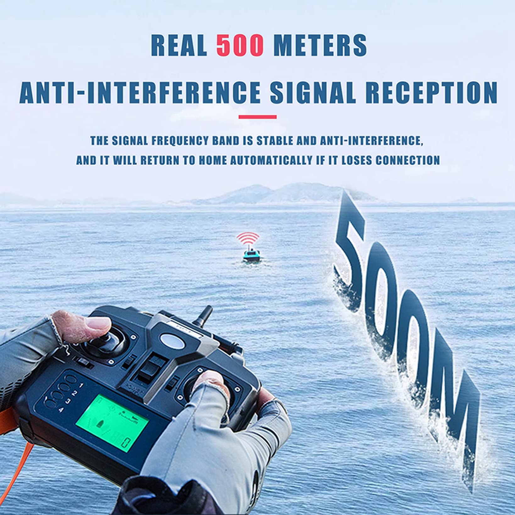 RC Przynęta łódź, zdalnie sterowana łodzi wędkarska, pilot pozycjonowania GPS 500 m przynęta łódź z lampką nocną LED (GPS 12000 MAH, niebieski)