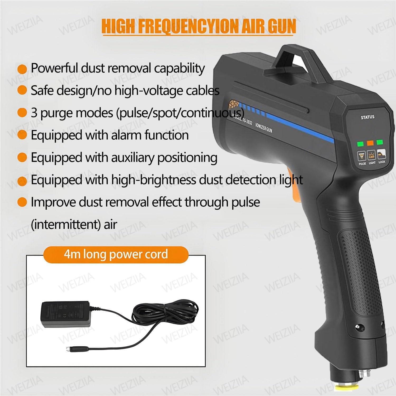 Pistola de Aire ionizante antiestática, Pistola de Aire ionizante de Mano, Pistola antiestática, soplador de Iones con luz LED de detección de Polvo, Velocidad Ajustable PulseType